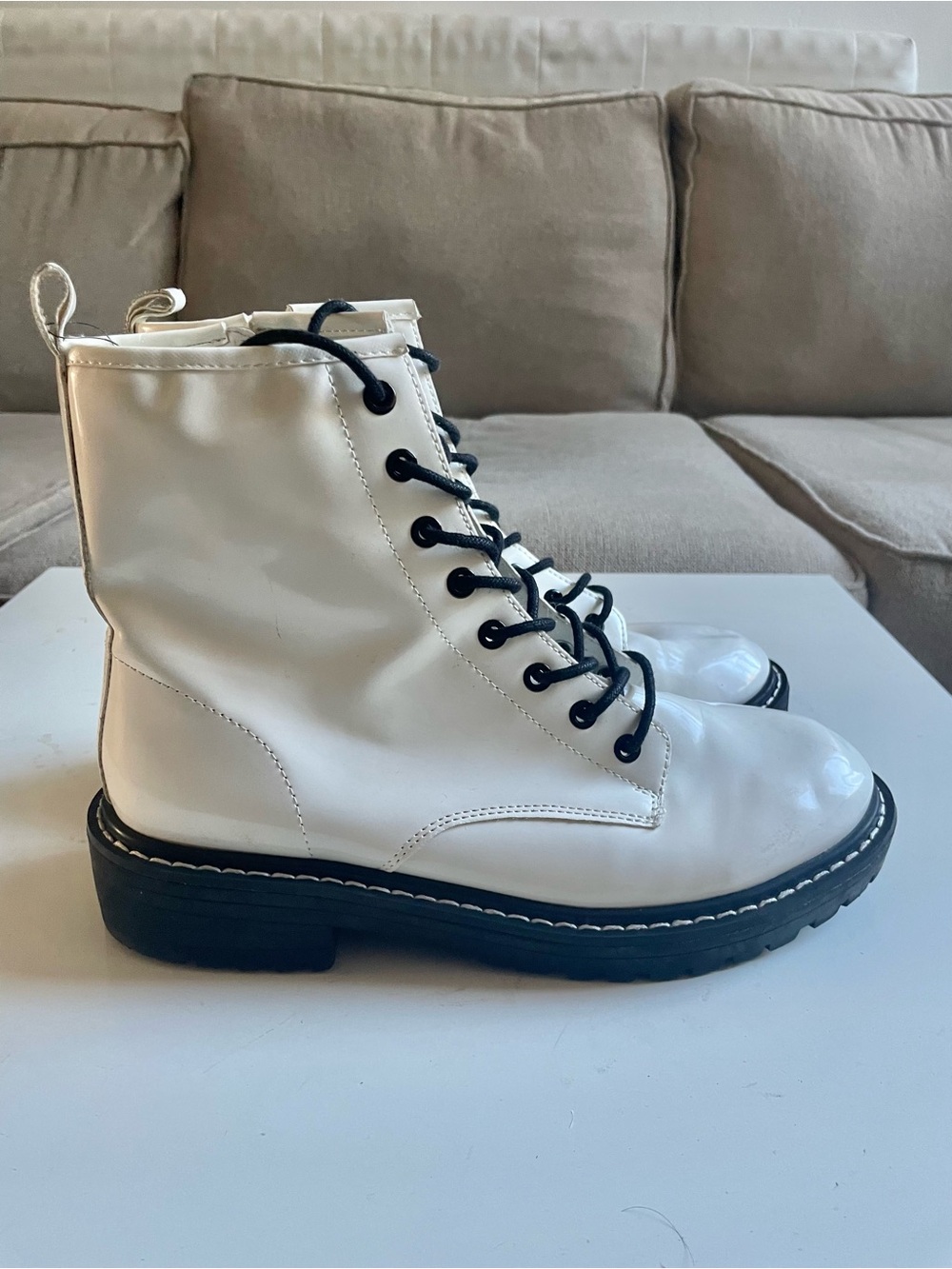 White Lace-Up Combat Boots for Women
